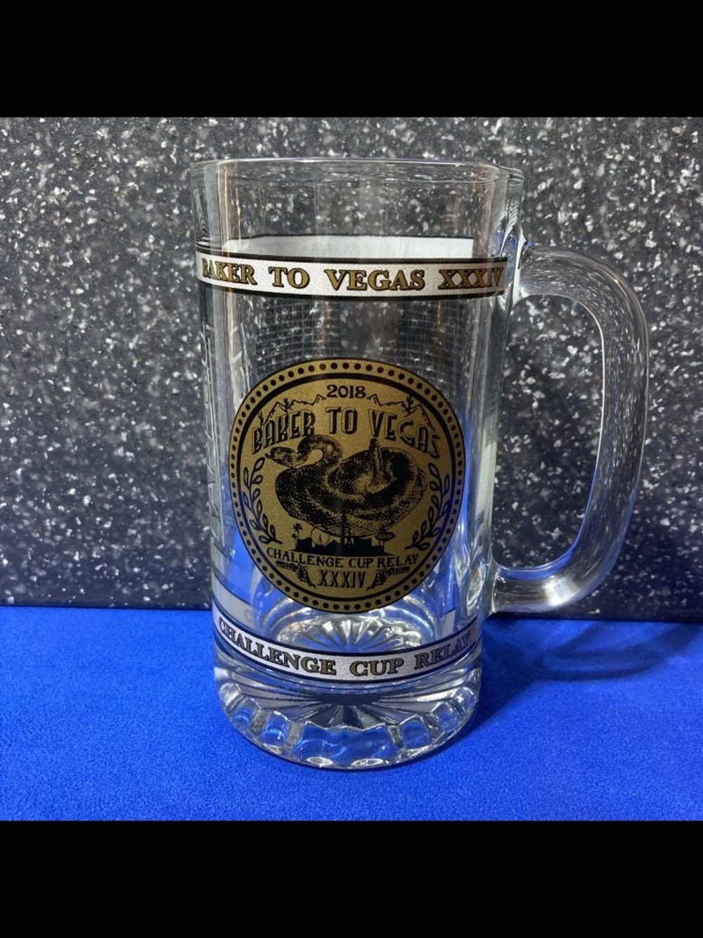 Baker to Vegas Commemorative Glass Beer Mug - Clear with Gold Accent